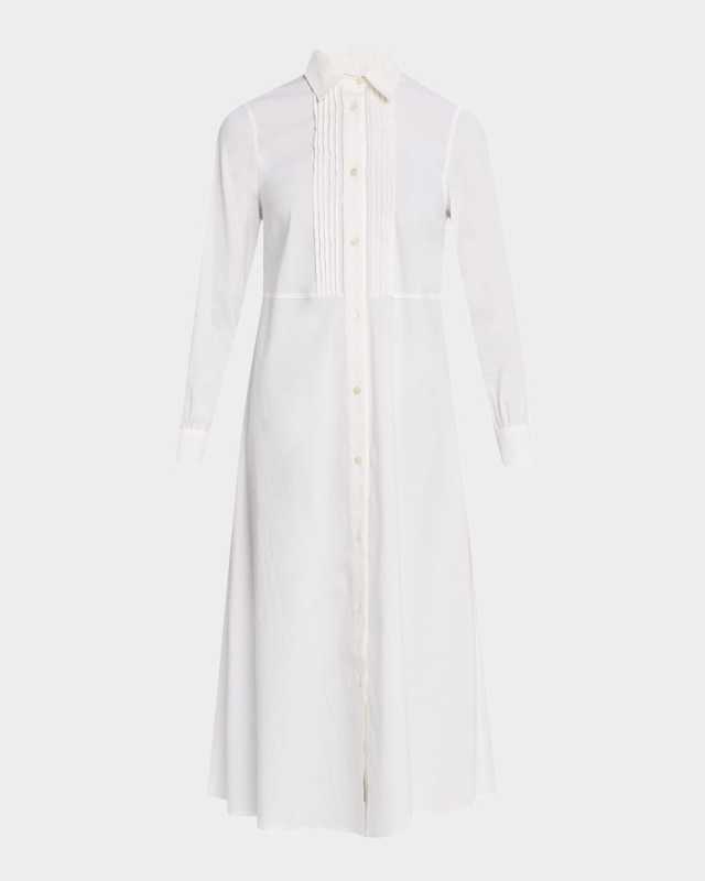 Pintuck Stretch Linen-Viscose Midi Shirtdress